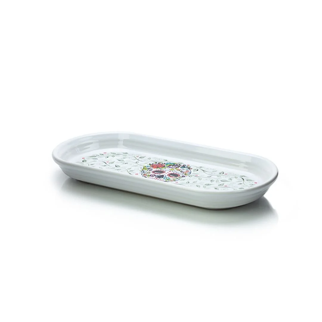 Fiesta® 12" Small Bread Tray | Sugar Skull And Vine (White) 2 Fiesta® 12" Small Bread Tray | Sugar Skull And Vine (White) - Image 2